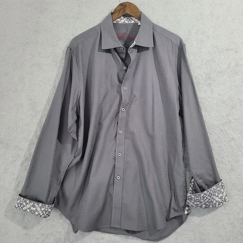 Robert Graham Mens Classic Fit XL Long Sleeve Dress Shirt Gray Paisley GT